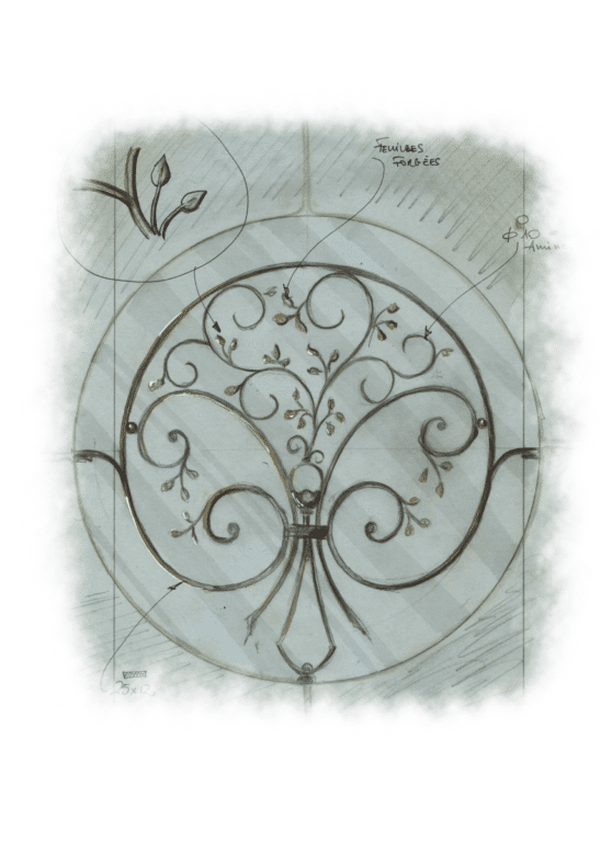 croquis d'une grille en fer forgé