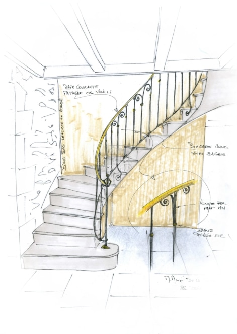 Plan en dessin d'un escalier